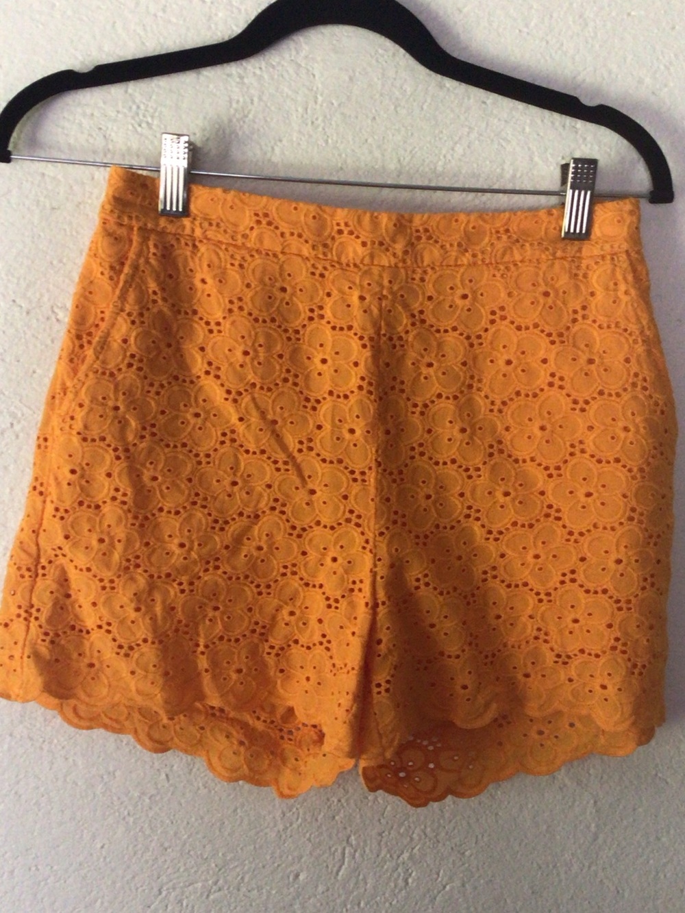 Maeve OrangeEyelet Scalloped High-Waist Shorts
